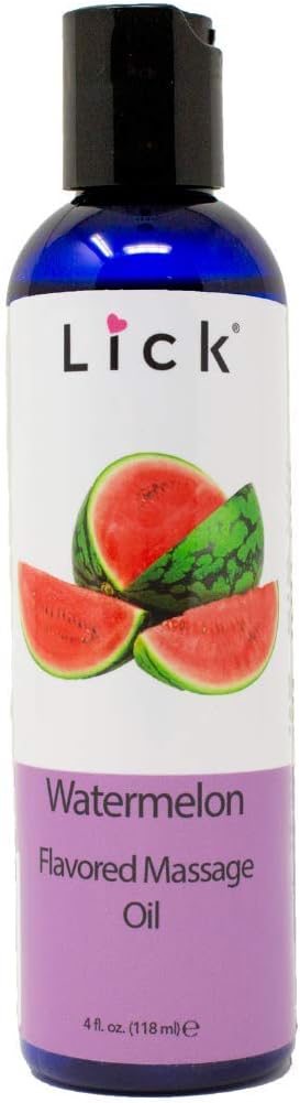 Watermelon Flavored Massage Oil for Couples Edible Massaging Lotion with Vitamin E, Sweet Almond and Coconut Oil is Non Sticky and Gentle on Skin Natural, Relaxing and Vegan (4 oz)