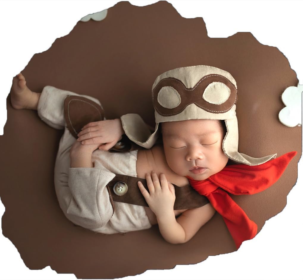 Ylsteed Newborn Photography Outfits Boy Pilot Hats Suspender Pants with Scarf 3Pcs Newborn Boy Photoshoot Outfits Newborn Baby Photography Props Newborn Photography Outfits Girl Costume