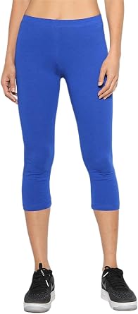 Bozzolo Women's Plain Basic Solid Color Cotton Capri Leggings RB4001 (M, Royal Blue)