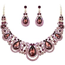 BriLove Women's Costume Fashion Crystal Teardrop Hollow Scroll Statement Necklace Dangle Earrings Set