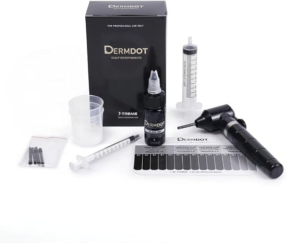 Dermdot SMP Pigment Kit Scalp Micropigmentation Ink, Superior Retention, 15ml for 50+ Treatments, Includes Mixer, Medicine Cups, Syringes, Dilution Chart, Natural Ingredients, Black