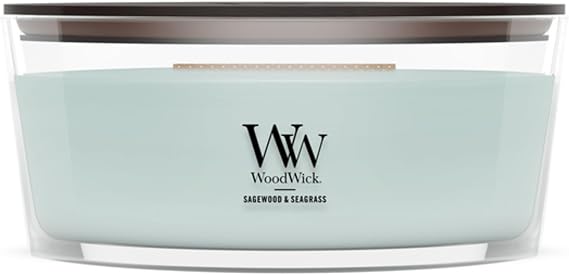 WoodWick Sagewood & Seagrass Gifts for Women and Men, 16 oz Ellipse Candle with Crackling Wick
