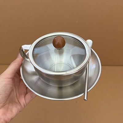 Stainless Steel Coffee Mug with Saucer Spoon, 10.1oz300ml Coffee Cup Tea Cup, Simple Practical Cups for Milk Latte Espresso Cappuccino Home Office Drinkware