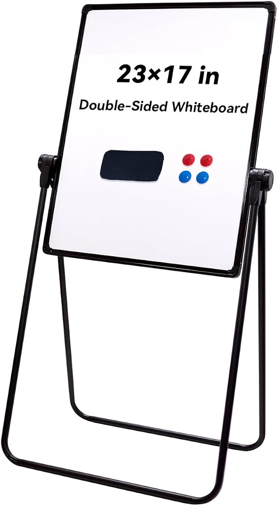 Dry Erase Board with Stand, 23"x17" Double Sided Portable White Board, Height Adjustable Rotating Stand Magnetic Whiteboard fo Home Office