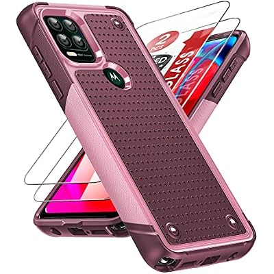 LeYi for Moto-G-Stylus-5G-2021-Case: Moto G Stylus 5G Case with Screen Protectors, Dual Layer Protective Hard PC Back & Soft Bumper Resilient Shock Absorb Motorola G Stylus 5G 2021 Case, Red Pink