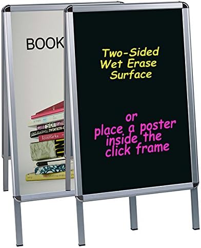 Reversible Wet Erase Sign Board, Black 23" x 33" Surface, Satin Aluminum Frame, 24" x 24" x 42