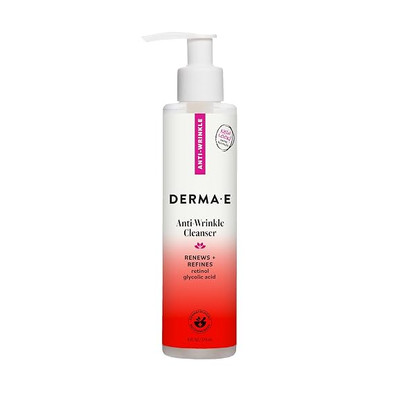 DERMA E Anti-Wrinkle Cleanser for Nighttime with Glyolic Acid, 6 Fl Oz