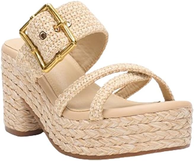 Mata Shoes Womens Raffia Slip On Heeled Platform Sandal