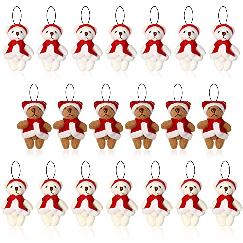 Skylety 20 Pcs Mini Easter Plush Bear 2.36 Inch Easter Animal Bear Stuffed Small Doll Keychain Gift for Xmas Tree Birthday Holiday Party Favors Stocking StuffersSanta Style