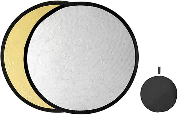 2 in 1 Photography Reflector, Silver Gold, Collapsible Round Light Reflector with Bag, 30cm, for Studio Photography Lighting