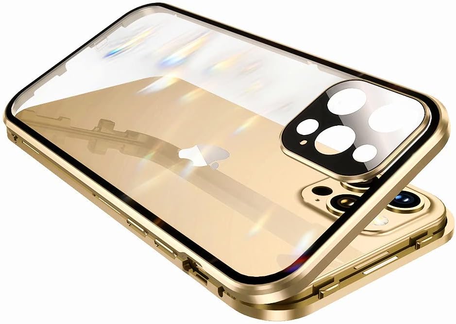 with Safety Lock & Strong Magnetic adsorption for iPhone 11 case with Camera Lens Protector Metal Bumper 360 Full Body Protection Double-Sided Tempered Glass (iPhone11, Black)