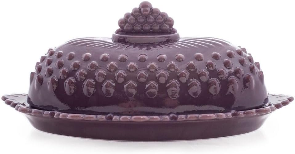 Butterdish - Oval 1 Stick - Gigi Hobnail Pattern - American Made - Mosser Glass USA Eggplant