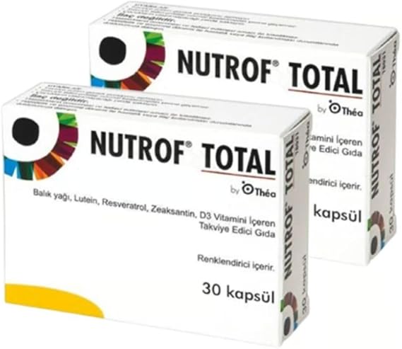 Nutrof Total C vitamini, Selenyum, D3 vitamini, Lutein, E vitamin, Zeaksantin, Bakır, Resveratrol, Çinko İçeren 2 Adet 30' lu Avantaj Paketi (60 Kapsül)