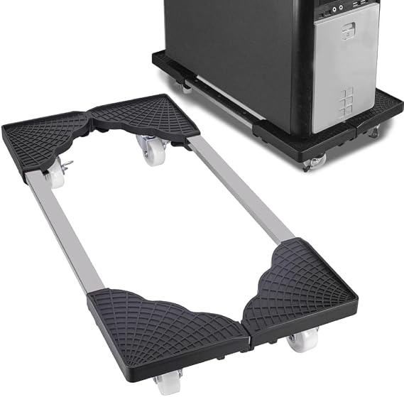 Adjustable Mobile CPU Stand, Ventilated Computer Tower Stand PC Tower Stand with 4 Locking Caster Wheels Fits Most PC (black)