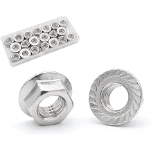 Serrated Flange Nuts 304 Stainless Steel Hex Lock Nuts Full Thread for Industrial Construction Fasteners (3/8''-16 (20 pcs))