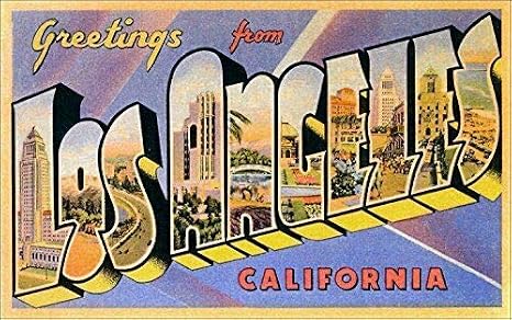 MAGNET 3x5 inch Vintage Greetings from Los Angeles Sticker (art design LA hollywood) Magnetic vinyl bumper sticker sticks to any metal fridge, car, signs
