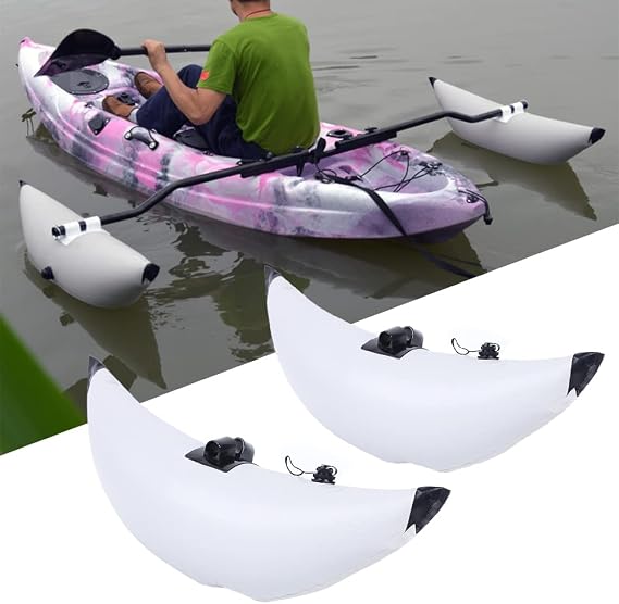 Boat Stabilizer, White PVC Inflatable Outriggers Stabilizer with Adjustable Side Wings and Locking Sleeves for Kayak, Canoe, Boat, Fishing Boat