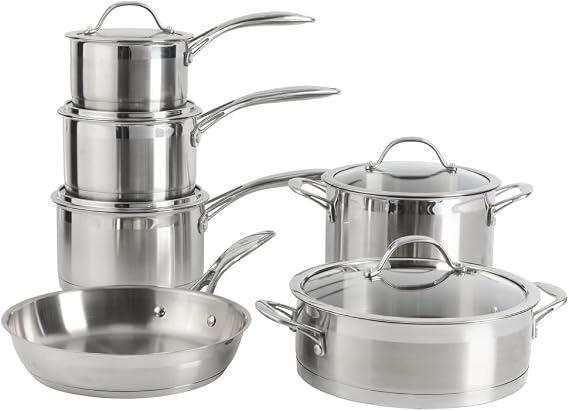 ProCook Professional Stainless Steel Cookware Set Uncoated Induction & Oven Safe Pans Cooking Pots - 6 Piece, 14/16/18/20/24/24 cm