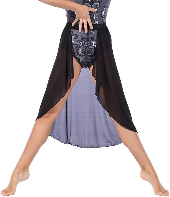 Alexandra Collection Womens Power Mesh Flowing Open Front Dance Skirt Black Adult X-Large