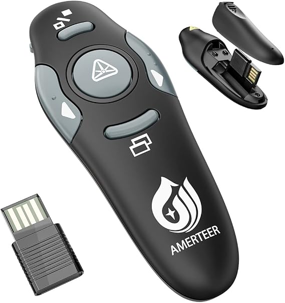 AMERTEER Presentation Clicker for PowerPoint, Wireless Presenter Remote 2.4GHz PowerPoint Clicker for Office, Classroom, and Meetings