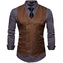 Cloudstyle Mens Vest Double Breasted V-Neck Slim Fit Formal Dress Vest Business Waistcoat