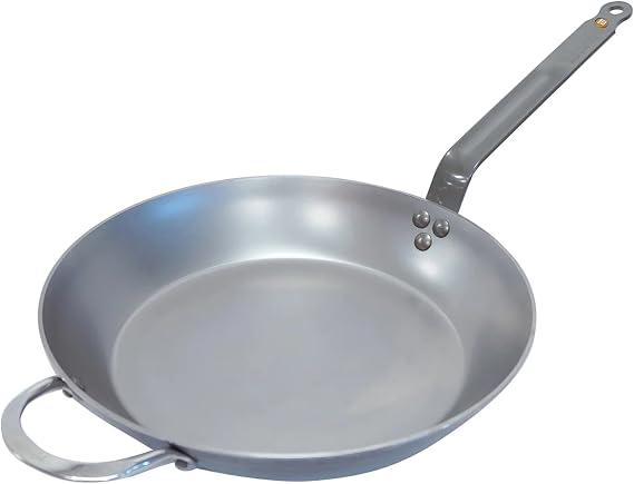 de Buyer MINERAL B Carbon Steel Fry Pan - 14 Diameter, 10.25 Cooking Surface - Ideal for Searing, Sauteing & Reheating - Naturally Non-Stick Finish - Made in France
