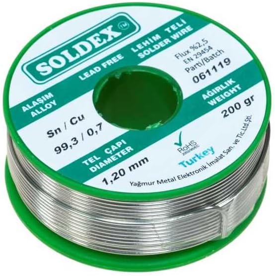 Soldex 1.20 mm 200 g Kurşunsuz Lehim Teli (%99,3 Sn /%0,7 Cu)