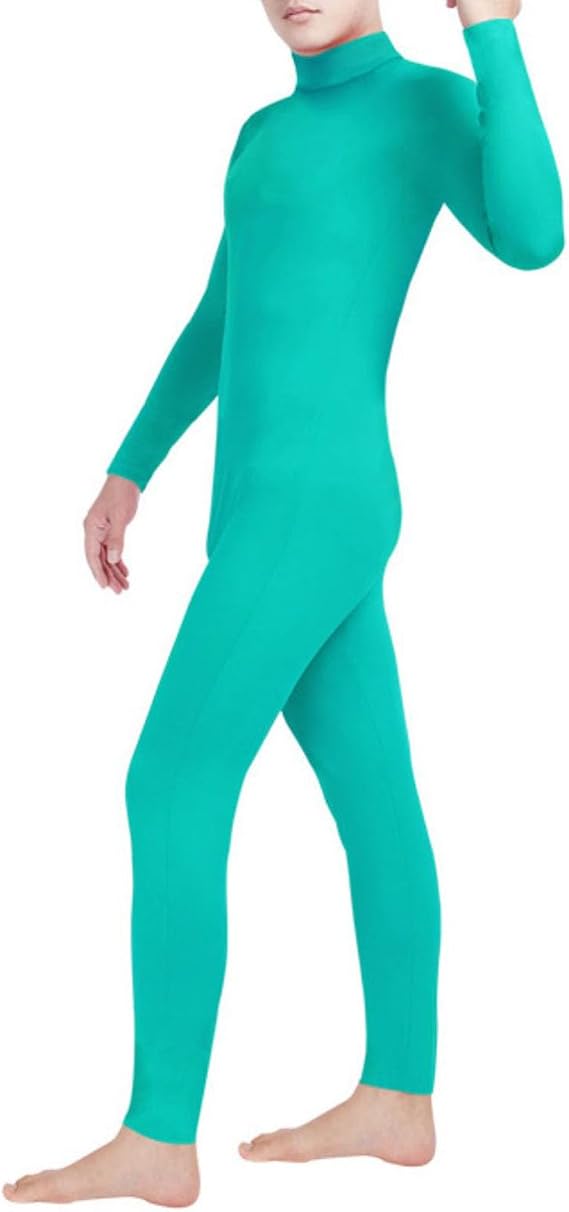 Mens Full Body Unitard Turtleneck Spandex Dancewear Footless Long Sleeve Zentai Unisex One-Piece Jumpsuit