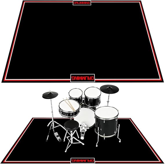 Drum Rug Mat with Non-Slip Grip Bottom, 4x6ft Drum Carpet Noise Reduction, Drum Floor Mat for Electric Drum and Jazz Drum Set Splash Stands, Gift for Drummer, Music Drum Accessories, 48x72in, Black