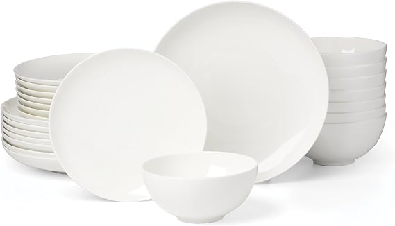 Lenox Dinnerware Sets, Studio 1414 Coupe 24-Piece Dinnerware Set, Service For 8, Bone China Material, Dishwasher Safe, Microwave Safe, Bowls, Plates And Bowls, Dinner Dishes, Plates (White, 24 Piece)