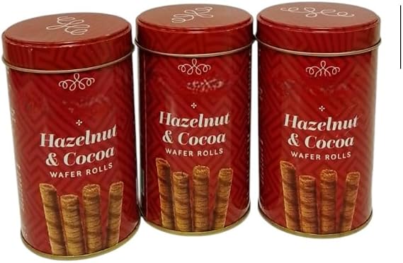 Crunchy Hazelnut and Cocoa Wafer Rolls in Resealable Tin – Crispy Layered Biscuits with Smooth Chocolate Filling – Snack Treat Sharing Tub