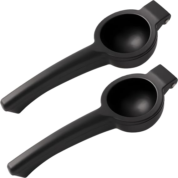 2 Pack Black Lemon Lime Juicers, Manual Aluminum Squeezer With Long Arm, Ergonomic Arc Build, Easy Cleaning, Heavy-Duty Citrus Press