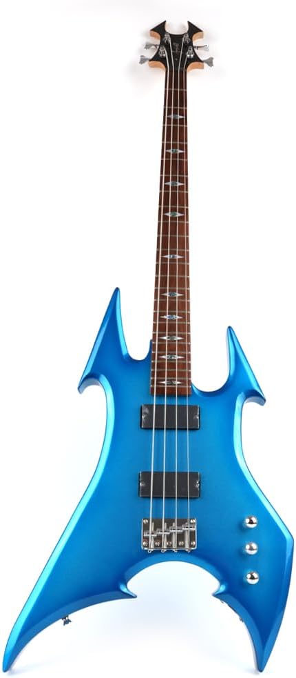 Fojill Cool Shape Full Size Standard Electric Bass Guitar Four 4 String Right Hand Handed Solid Body Canadian Maple Neck Genuine Rosewood Fretboard Fingerboard(Metallic Blue)
