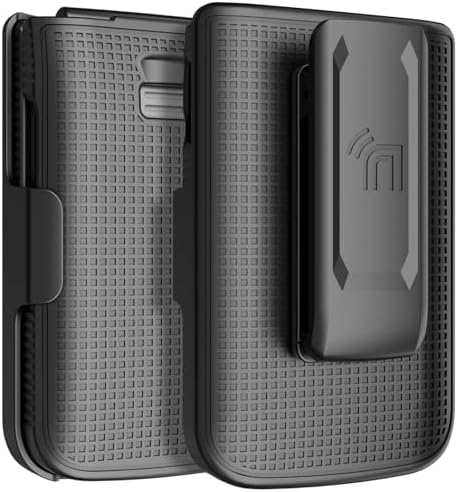 Nakedcellphone Holster Series for TCL Flip 3 Phone Case, Slim Hard Shell Cover and Belt Clip Holder Combination - Black Tread