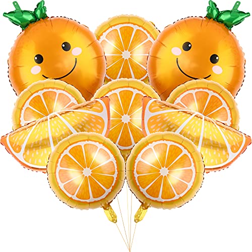 Gejoy 10 Pieces Orange Slice Fruit Balloons Cutie Aluminum Foil Balloons Jumbo Birthday Tangerine Decorations for Summer Citrus Orange Themed Birthday Party Decor Supplies