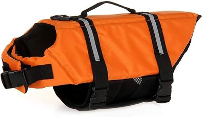 Mummumi® Dog Life Jacket, Adjustable Dog Swim Vest with Handle Pet Puppy Saver Swimming Lifejackets Vest Coat M, Orange