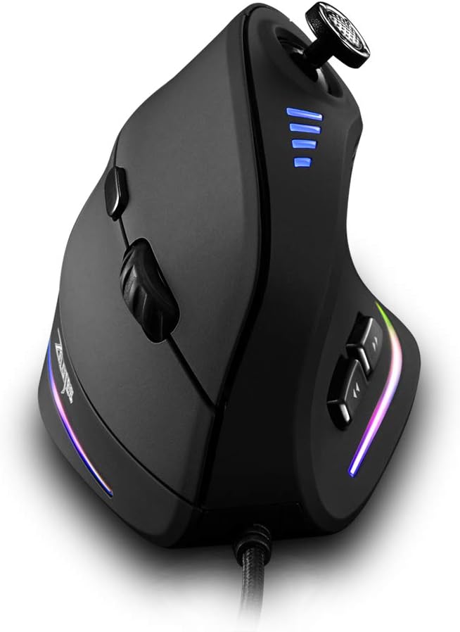 zelotes Ergonomic Mouse with Joystick, Vertical Mouse, 10000DPI, 11 Programmable Buttons, USB Optical Mouse with Cable, Gaming Mouse for Laptop, PC, Black