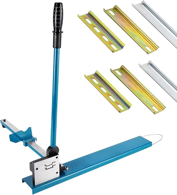 Manual Din Rail Cutter Tool, Bench Top Trunking Cutting Machine, Rail Cutter, Double Groove W/ 50CM Ruler, Manual Guide Rail Cutter for Cutting Slotted Aluminium-Blue