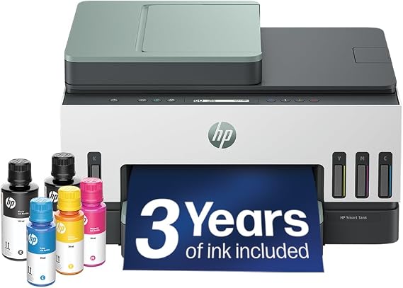 HP Smart Tank 7307 All in One Printer | Perfect for Home | Colour | Wireless | Print, Scan, Copy | Includes up to 3 Years of Ink | Refillable | Document Feeder | 2-Sided Printing | Easy Setup