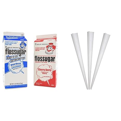 Concession Essentials - CE 2 Pack Sugar Cherry Blueberry Cotton Candy Cones 100 Count