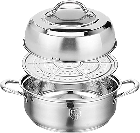 Stock Pot/Steamer, Household 2-Layer 304 Stainless Steel Soup Pot, Used for Gas Stove/Induction Cooker,30cm,30cm(30cm)