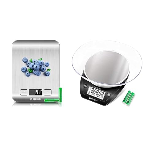 Etekcity 11lb Digital Kitchen Food Scales, 304 Stainless Steel with Removable Bowls and LCD Display