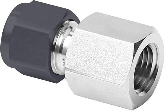 3/8" Tube OD 1/4" Female NPT 316 Stainless Steel Single Ferrule Compression Tube Fitting Female Connector, SS-CF-SFL6-NS4