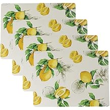 Benson Mills Cork Placemats Set of 4, Thick Cork Place Mats for Kitchen and Dining Tables, Easy Clean Table Mats (12" x 16" Rectangular Set of 4, Lemons)