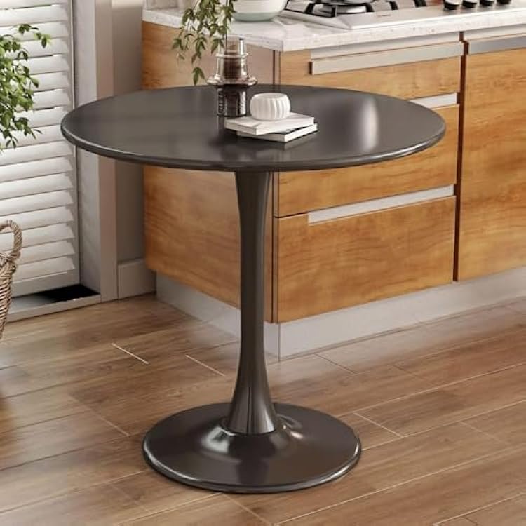 Round Dining Table,Mid-Century White Tulip Table,Metal Base Pedestal Table for Living Room Kitchen Leisure Dining Room, Easy Assembled End Table Leisure Coffee Table Black-23.6