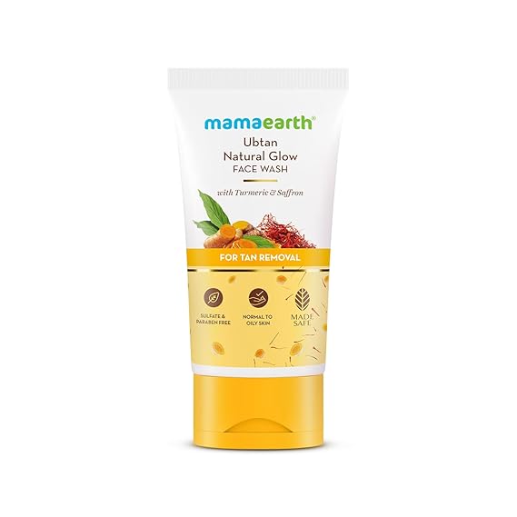 Mamaearth Ubtan De Tan Face Wash | Helps Reduce Tanning & Sun Damage | Gently Cleanses Dirt & Excess Oil | Enriched with Turmeric & Saffron | 5.07 Fl Oz (150ml)