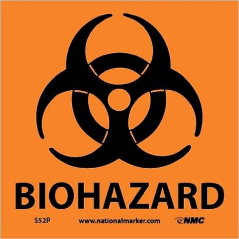 NMC S52P Warning Sign with Graphic, "BIOHAZARD", 7" Width x 7" Height