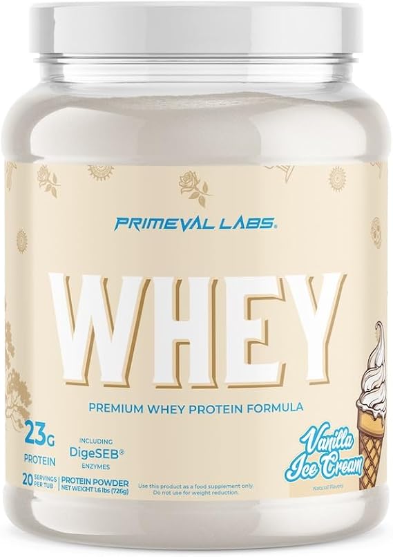Primeval Labs Pure Whey Protein Concentrate | Muscle Growth & Recovery | Easy to Mix Formula | Ice-Cream Vanilla | 20 Servings