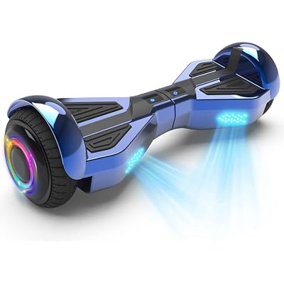 Starship Electric Hoverboard with Bluetooth Speaker, Chrome Color Self Balancing Scooters with Science Fiction Design and 6.5 inch LED Wheels Chrome Blue