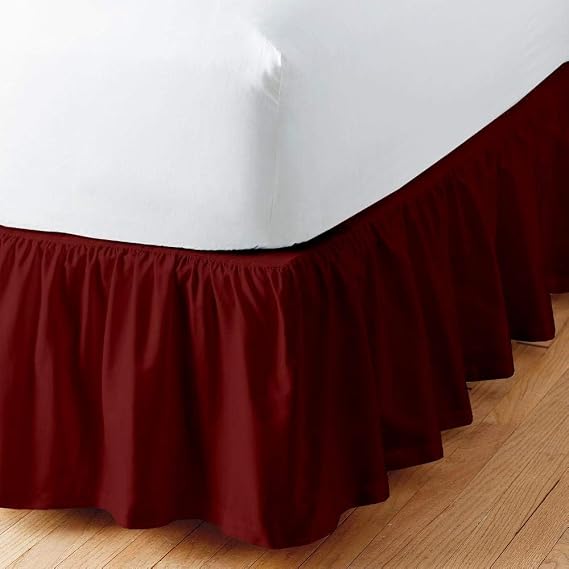 Burgundy Solid Ruffled Bed Skirt Twin-28 Inch Drop Split Corner, Microfiber Bedskirt with Platform Three Sided Coverage
